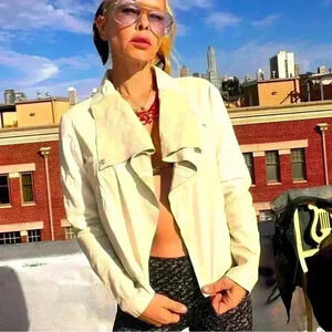 VEDA linen cream leather medium Woman Leather Jacket coat medium retails $998